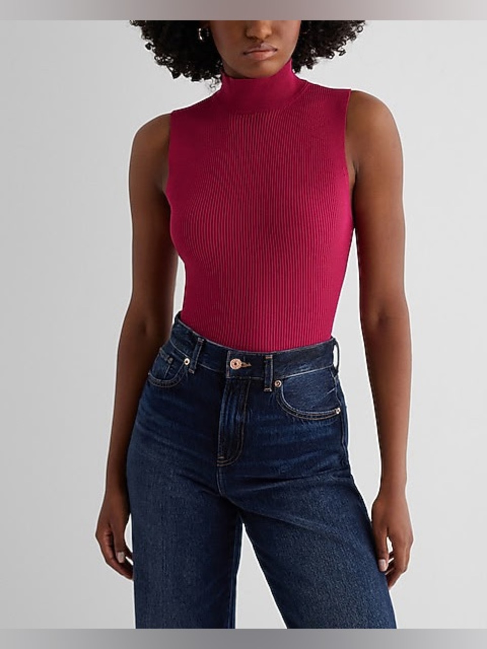 Express Silky Soft Fitted Mock Neck Sweater Tank